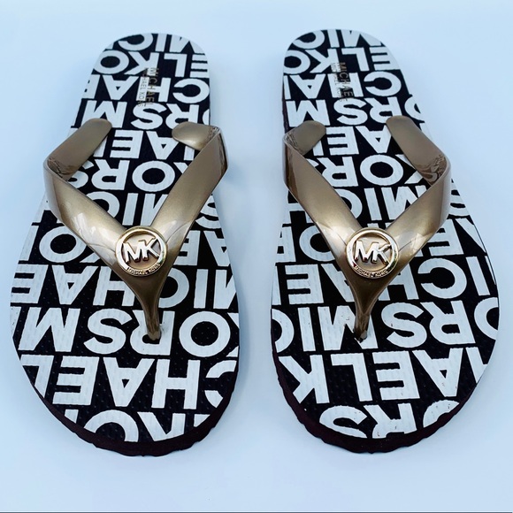 Micheal Kors Gold/Gold logo Flip Flop - Picture 3 of 10